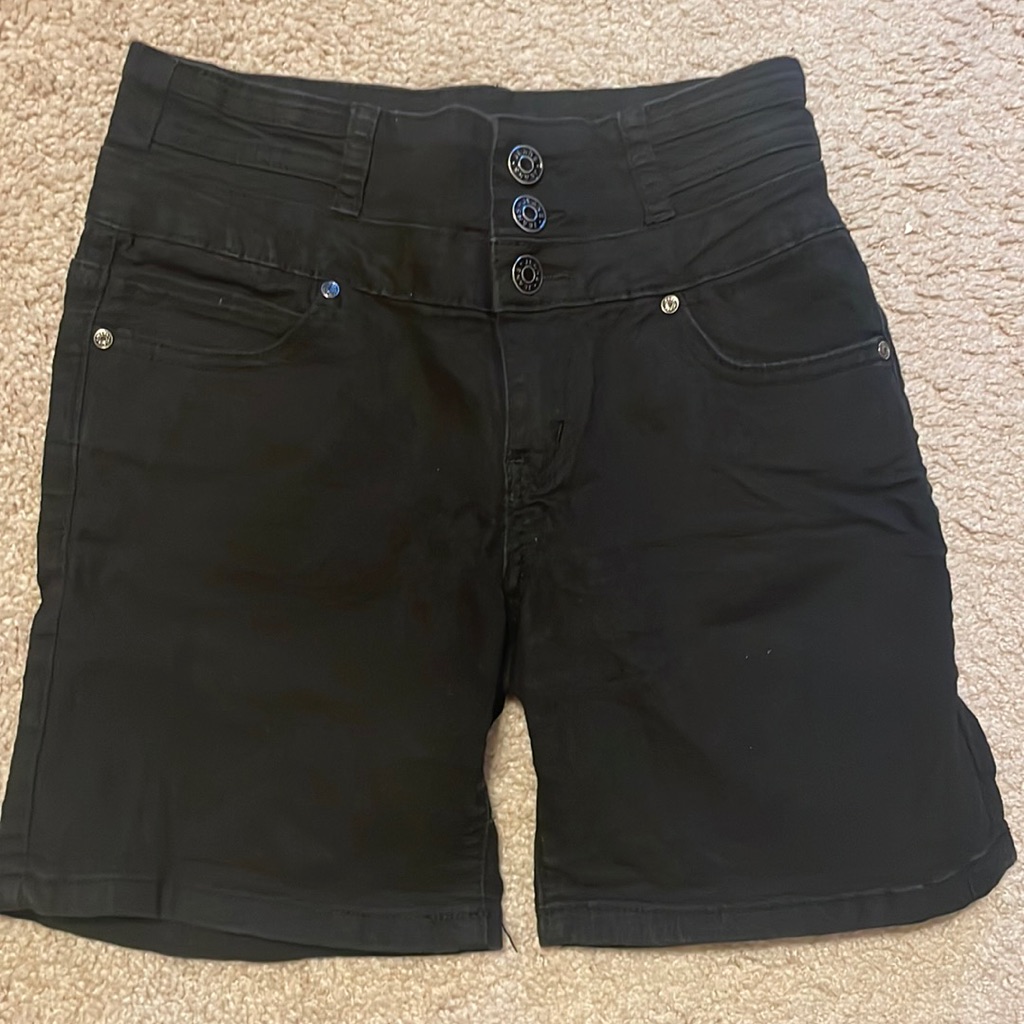 Black Silver Crush Jean Shorts, Size 3/4